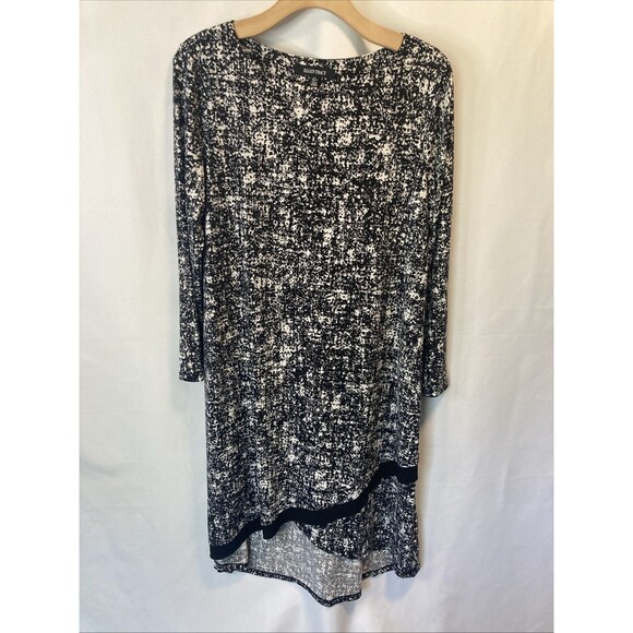 Ellen Tracy Dresses & Skirts - Ellen Tracy Dress Midi L Womens Black White Hi Low Hem Slip Over Asymmetrical